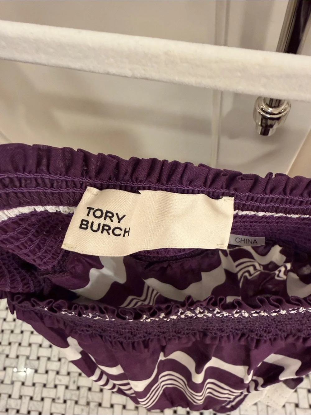 Tory Burch Purple and White Striped Maxi Dress with Tie Straps